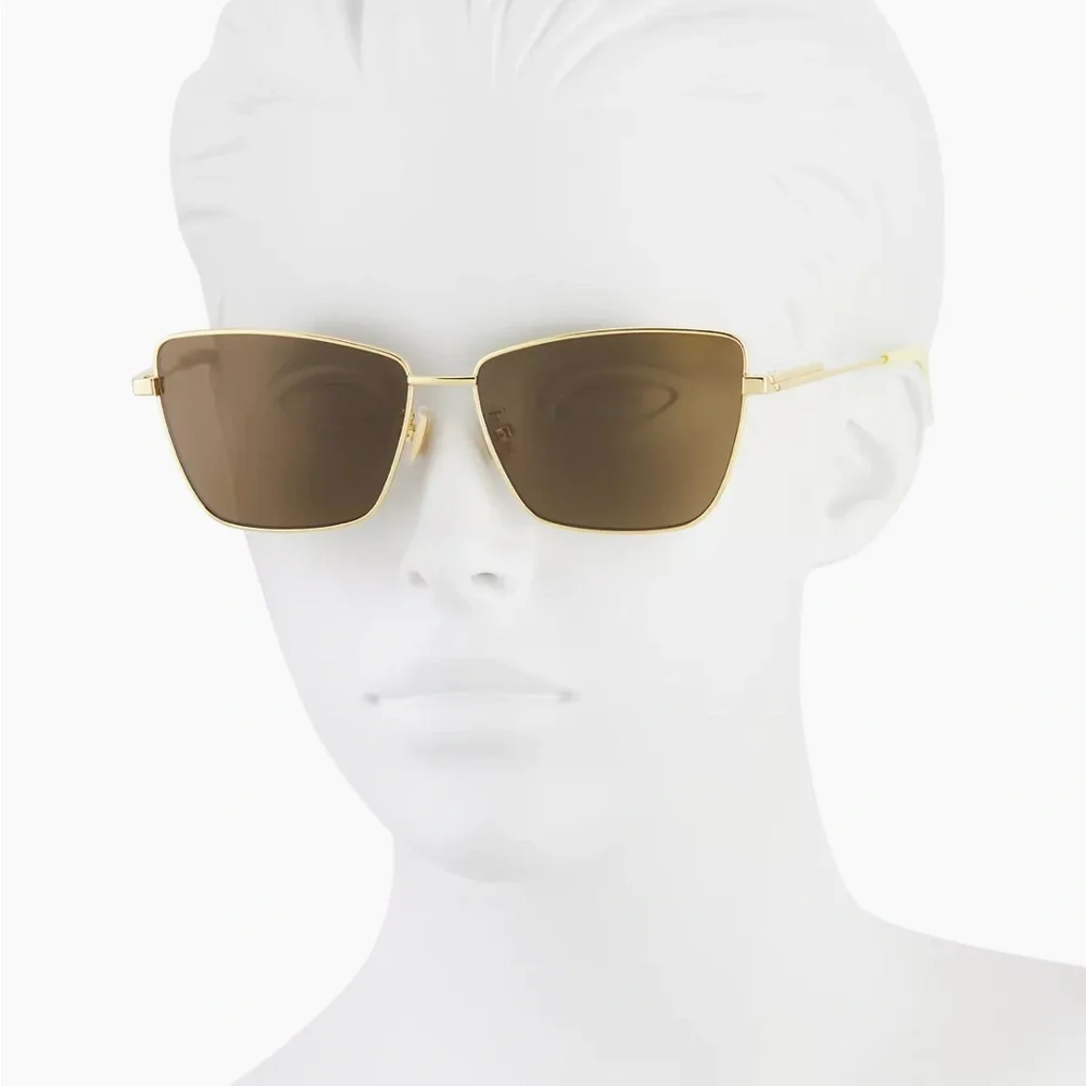 Bottega Veneta Gold Sunglasses with Rectangular Lenses